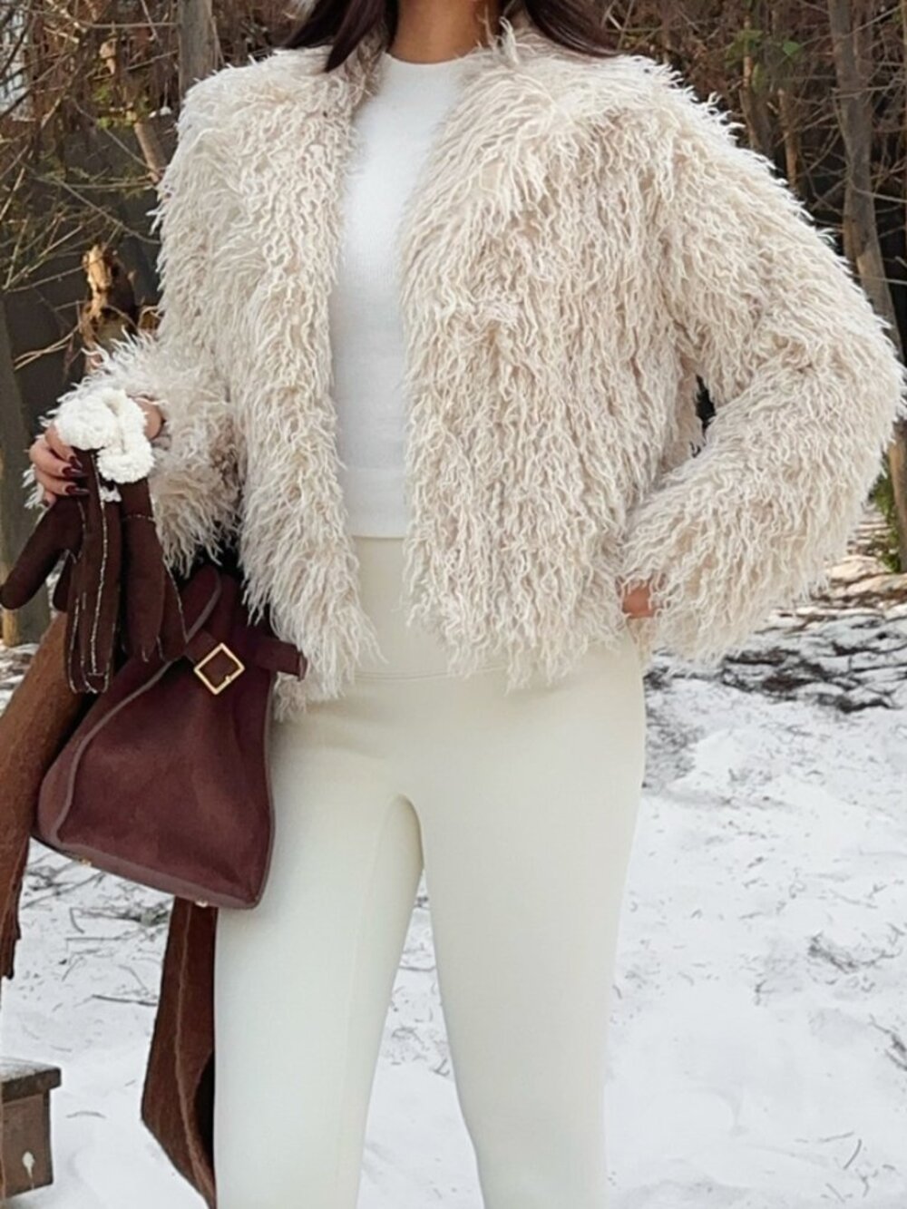 Grey Party Women's Long Sleeve Faux Fur Coat